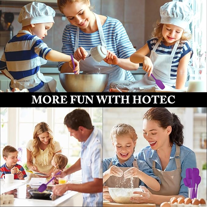 HOTEC 600℉ Heat Resistant BPA-Free Silicone Rubber Spatula Set for Baking, Cooking, and Mixing Non Stick Dishwasher Safe, Purple Set of 5