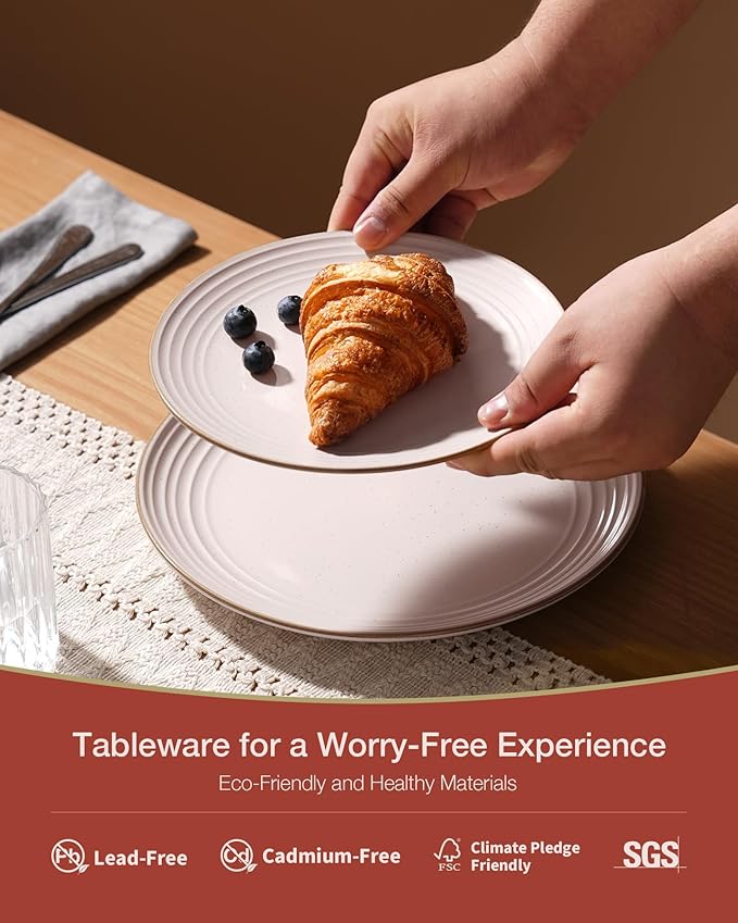 Famiware Jupiter Dinnerware Set, Plates and Bowls Dish Sets for 8 (24 Pieces), Microwave and Dishwasher Safe Stoneware Speckled Tableware, Chip and Scratch Resistant, Light Pink