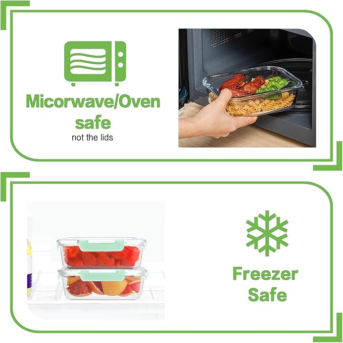 10 Pack Borosilicate Glass Meal Prep Containers with Locking Lids, Glass Food Storage Containers Set, Airtight Lunch Bento Boxes, BPA-Free & Leak Proof, 36oz & 14oz, Freezer, Oven Safe-Blue