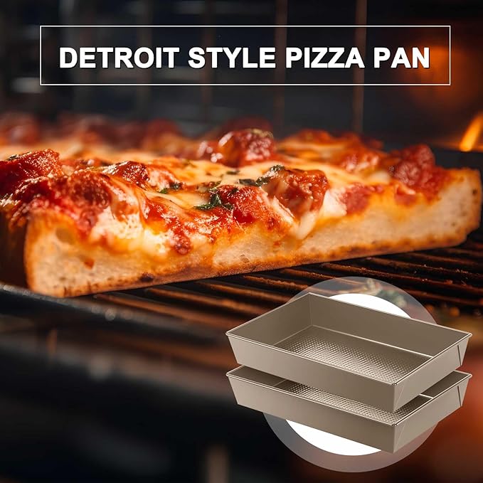 Detroit Style Pizza Pan Hard Rectangular Deep Pizza Pans Non Stick Sicilian Style Pan Dish Pre Seasoned Bakeware Kitchenware(10 x 14 x 2.36 in,Gold,3 Pcs)