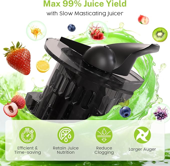 Kndko Cold Press Juicer, Juicer Machines with 4.35" Wide Feed Chute Juice Extractor Machine, Slow Masticating juicer for Whole Vegetables & Fruits, High Juice Yield, Easy to Operation & Clean