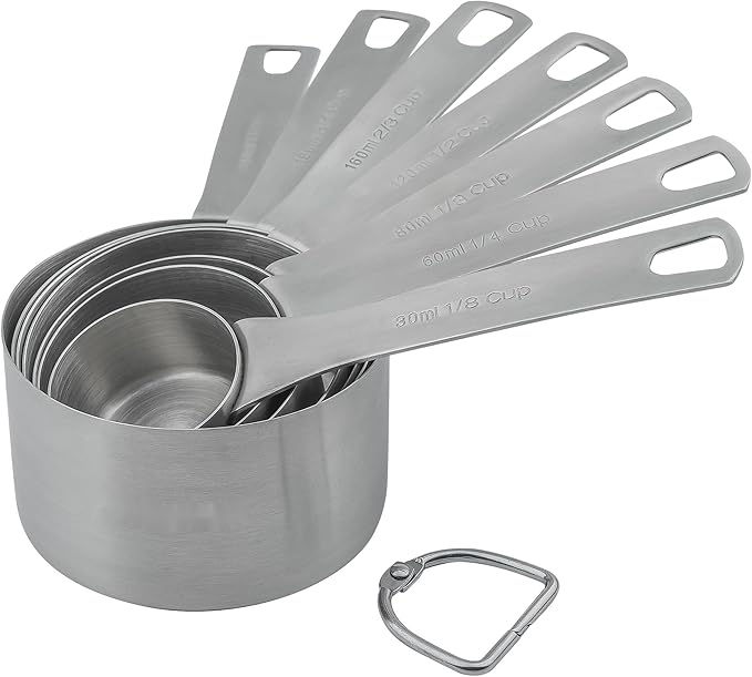 Measuring Cups with 3/4 Cup Measuring Cup Set of 8, Metric & US 18/8 Stainless Steel Measuring Cups, Dry & Liquid Measuring Cups Set with 2/3 Cup Measuring Cup for Kitchen and Baking