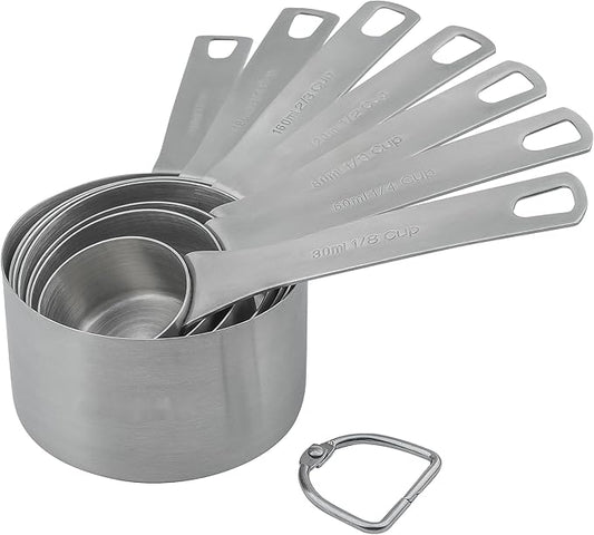Measuring Cups with 3/4 Cup Measuring Cup Set of 8, Metric & US 18/8 Stainless Steel Measuring Cups, Dry & Liquid Measuring Cups Set with 2/3 Cup Measuring Cup for Kitchen and Baking