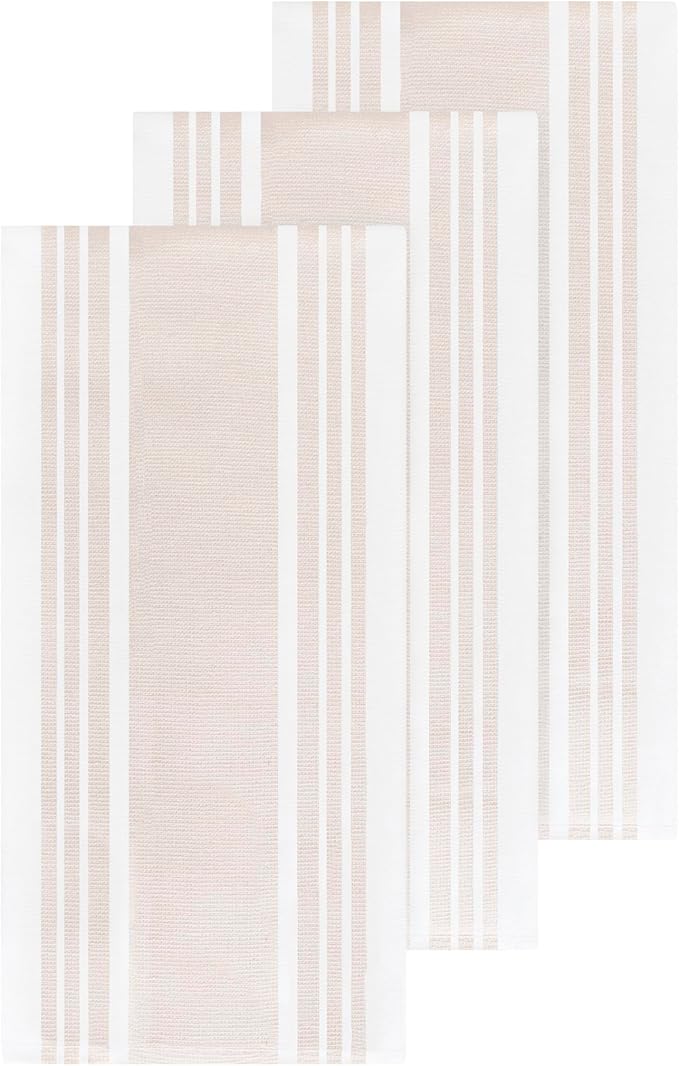 All-Clad Dual-Purpose Kitchen Towels: Highly Absorbent - 100% Cotton, 17"x30" Dish Towels for Cleaning & Drying Dishes & Glassware, 3-Pack, Almond