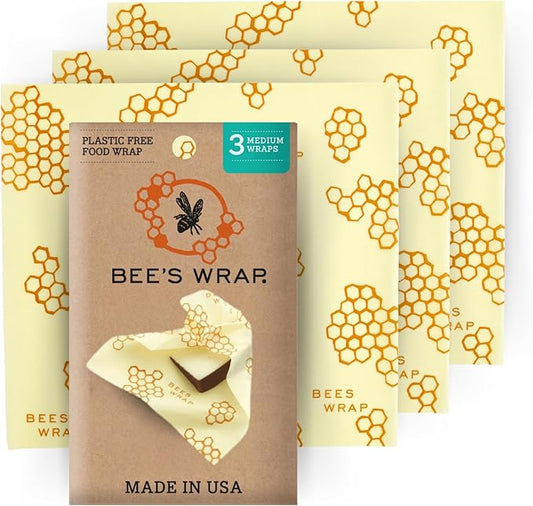 Bee's Wrap Beeswax Wraps for Food - Honeycomb Medium 3 Pack Made in USA Reusable & Organic Food Wraps, Sandwich Wrap & Bowl Covers - Eco-Friendly Alternative to Aluminum Foil & Plastic Wrap