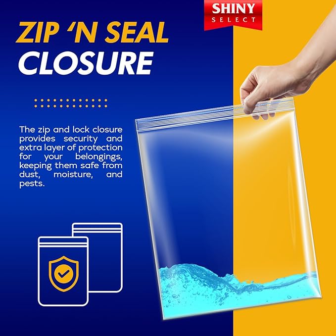 X-Large Bags, Jumbo Big Zip & Lock Freezer & Storage Bags, 5 Gallon, 18"x24" Clear, 50 Pieces