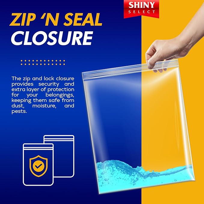 5 Gallon X-Large Storage Bags, 18”x24”, 100 Count – Big Clear Plastic Bag, Resealable Zip & Lock Top for Freezer, Food, Towels, Toiletries, Camping Gears, Seasonal Clothing, Pantry Items