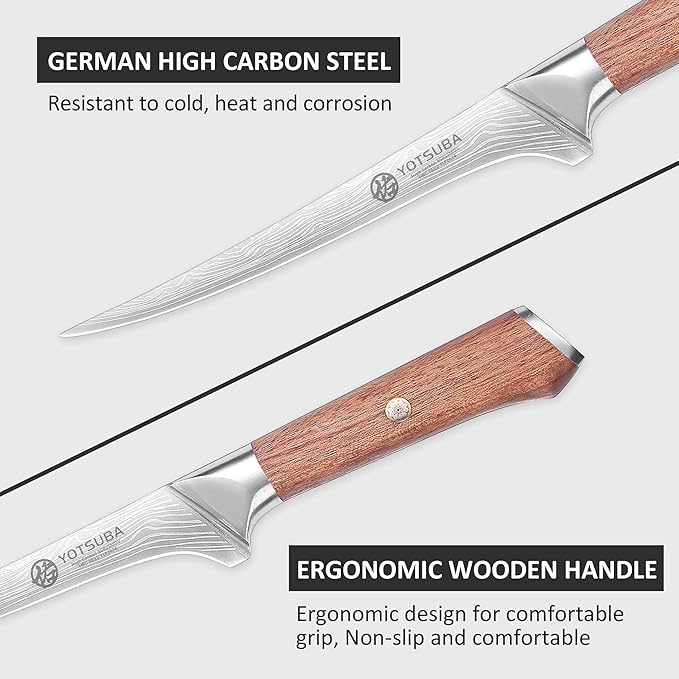 YOTSUBA Fillet Knife, 7 Inch Fish Knives for Filleting, Razor Sharp High Carbon Steel Boning Knife with Ergonomic Rosewood Handle, Professional Fish Knives for Meat with Gift Box