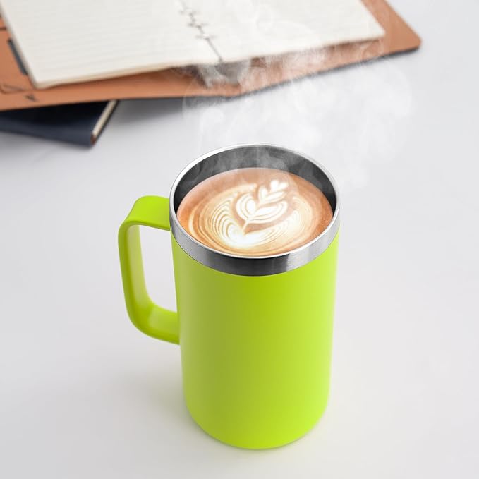 DOMICARE 24oz Mug with Handle and Lid, Stainless Steel Coffee Mug, Travel Mug with Handle, Double Wall Vacuum Coffee Tumbler, Reusable Insulated Cup, Light Green, Pack 8