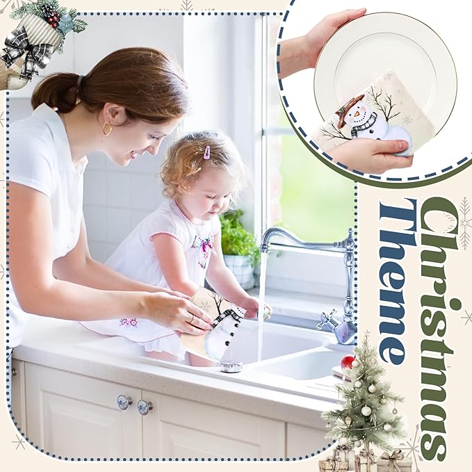 36 Pcs Christmas Reusable Paper Towels Rolls Washable Bulk Winter Christmas Tree Reindeer Kitchen Dish Towels Paperless Reusable Cloth Cotton Napkins with Cardboard for Kitchen Home Bathroom