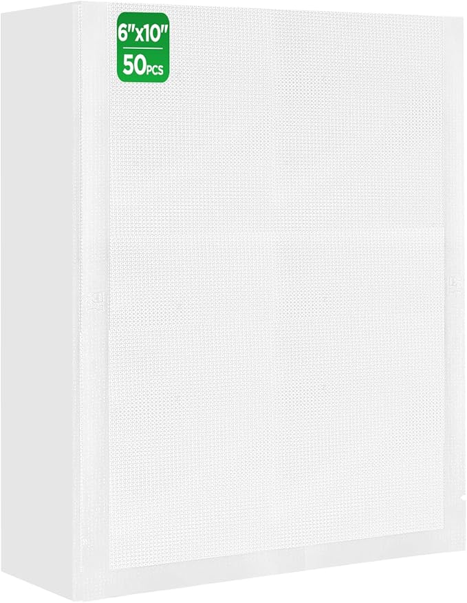 Vacuum Sealer Bags,50 PCS 6"×10" Textured Vacuum Sealing Bags,Commercial Grade, BPA Free, Heavy Duty,Great for Food Storage Meal Prep or Sous Vide Cooking.