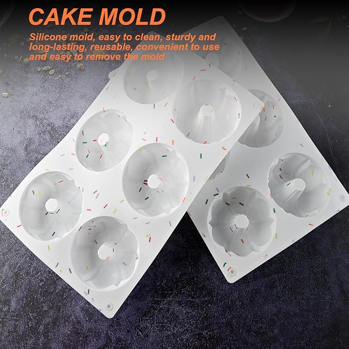 2Pcs Mini Bundts Cake Pan 6-Cavity Non-stick Safe Food-grade Reusable Silicone Baking Molds for Cupcakes, Donuts, Muffins, Cornbread, Brownies, Jellies