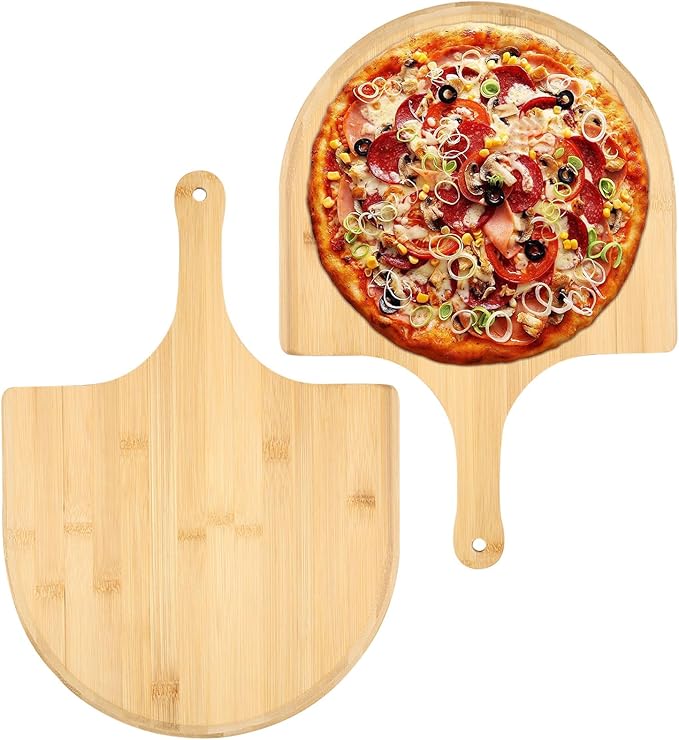 2 Pack Pizza Peel 11 Inch, Natural Bamboo Pizza Spatula Wooden Pizza Spatula Paddle Board for Home Pizza Cutting，Cheese, Bread,Fruit,Vegetable Oragaznie (2)