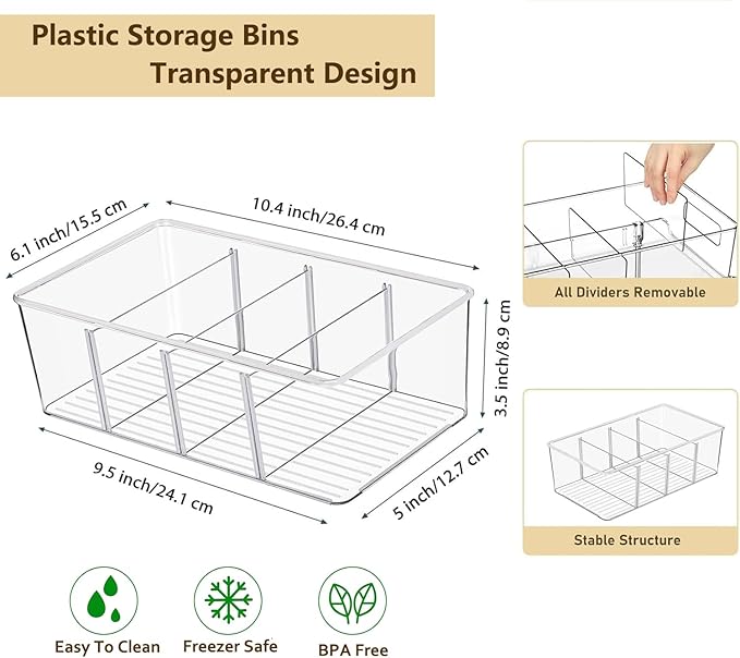 Pantry Organizers and Storage - 4 Pack Kitchen Organizers and Storage for Fridge,Drawer and Refrigerator - Spice Organization for Cabinet,Clear Plastic Stackable Bins for Snack Organizer