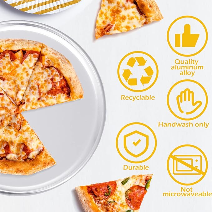 12 Pieces Pizza Pan Bulk Restaurant Aluminum Pizza Pan Set Round Pie Cake Plate Rust Free Cake Tray for Oven Baking Home Kitchen Restaurant Easy Clean(10 Inch)