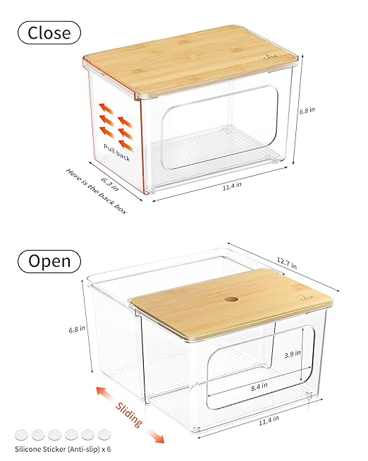 2 in 1 Trash Bag Dispenser Holder - Clear Acrylic Plastic Garbage Bags Container Tissue Box with Bamboo Lid Large Under Sink Organizer Kitchen Pantry Shelf Laundry Room Organization and Storage