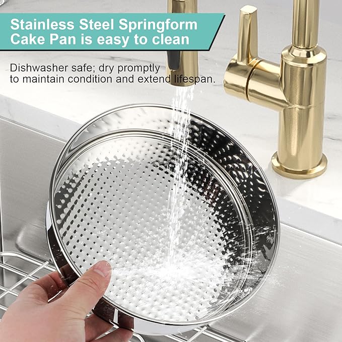 9inch 304 Stainless Steel Springform Cake Pan with Detachable Bottom, Silicone Cheesecake Pan Protector, Parchment Paper, Decorating Kit Piping Bags and Tips- Ideal for Home Bakers