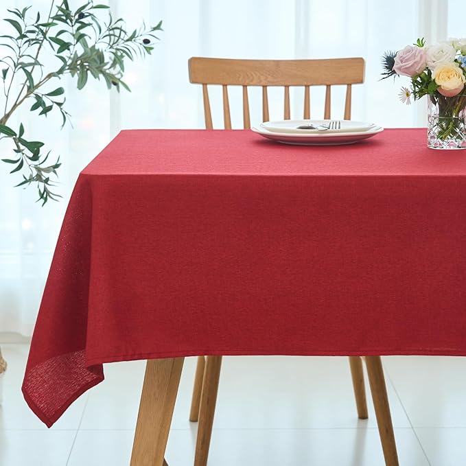 maxmill Slubby Texture Tablecloth Water Resistance Wrinkle Free Spillproof Soft Washable Christmas Dining Room Linen Textured Table Cloth for Party Holiday Dinner, Rectangular 60 x 108 Inch, Red