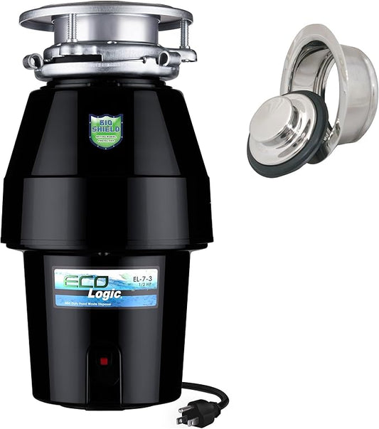 Eco Logic EL-7-DS-PC 7 Mid-Duty Designer Series Food Waste Disposer with Polished Chrome Sink Flange, 1/2 HP