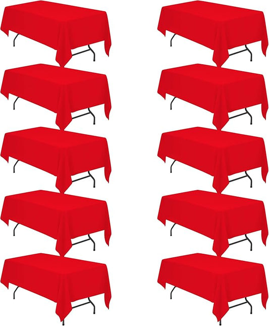 BRILLMAX 10 Pack Red Tablecloths for 6 Foot Rectangle Tables 60 x 102 Inch - 6ft Rectangular Bulk Linen Polyester Fabric Washable Cloth Cover for Wedding Reception Banquet Birthday Party