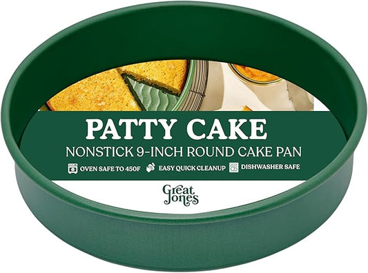 Great Jones Patty Cake (Broccoli)| Nonstick 9-Inch Round Cake Pan | Heavy-Duty Aluminized Steel | Easy Release Coating | Oven-Safe Up to 450°F | Even Heat Distribution | Dishwasher-Friendly
