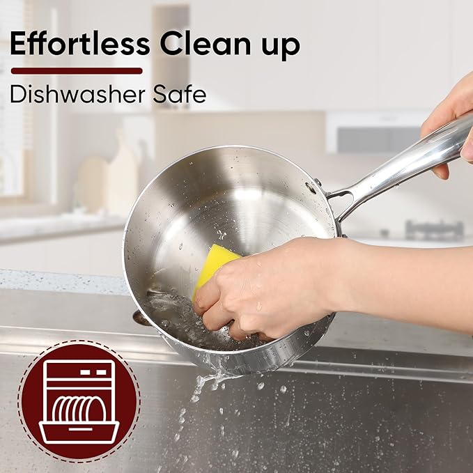 Homikit 3QT Saucepan with Lid, Tri-Ply Stainless Steel Sauce Pan, Induction Cooking Pot with Ergonomic Handle, Small Pot for Cooking, Warming Milk, Boiling Eggs, Dishwasher Safe