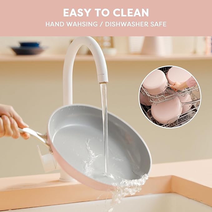 CIARRA Nonstick Ceramic Frying Pan, Non Toxic, PTFE & PFOA Free, Oven Safe & Compatible with All Stovetops, 10.2 Inches, Pink