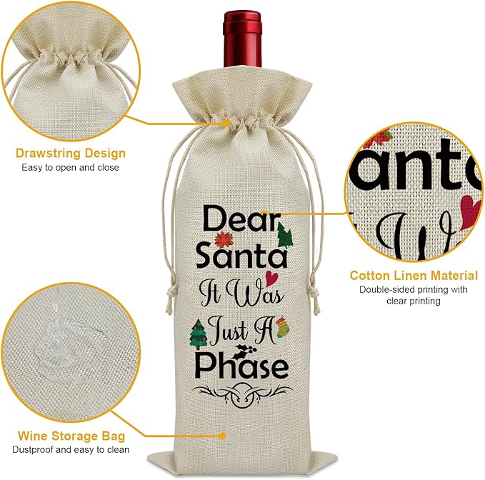 Christmas Wine Gift Bags Christmas Drawstring Bags Wine Bottle Gifts for Women Secret Santa Gifts for Coworker Men Wine Bottle Storage Bags for Travel Wine Accessories Gifts for Wine Lovers