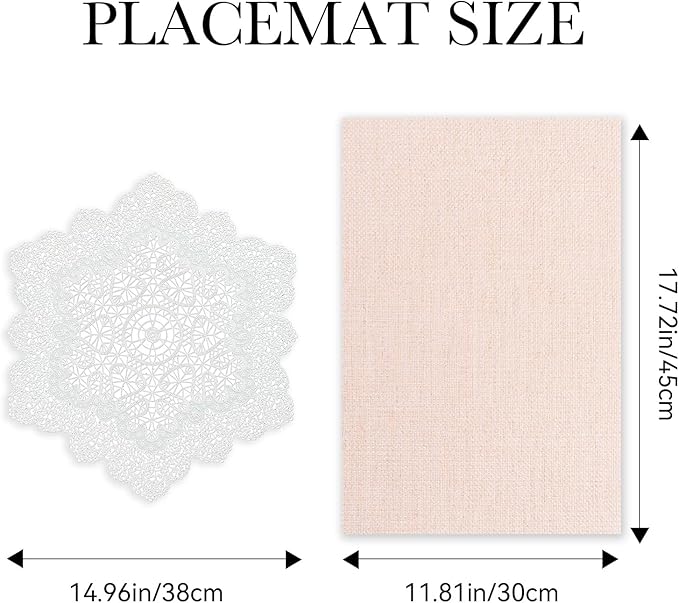 BACKTOEDEN Placemats Set of 4 Heat Resistant Washable Wipeable Placemat Woven Non-Slip Foldable Vinyl/Plastic Place Mats Indoor/Outdoor Mat Kitchen Dining Table Pad, White Snowflake & Pink