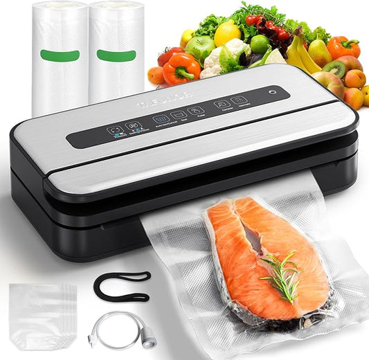 Upgraded Vacuum Sealer for Food, 90kpa 14 in 1 Food Sealer Vacuum Sealer Machine, Easy Lock Handle/Sous Vide Friendly, Liquid/Dry/Moist Food Saver Storage Vacuum Sealers with 2 Roll Bags (25 Pro)