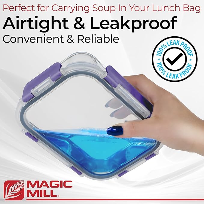 Magic Mill Premium Borosilicate Glass Food Storage Containers with lids Set | 24pc Sets with 12 Bowls & 12 Airtight Locking Lids for Lunch & Meal Prep, Safe for Oven, Freezer, Dishwasher, BPA-Free