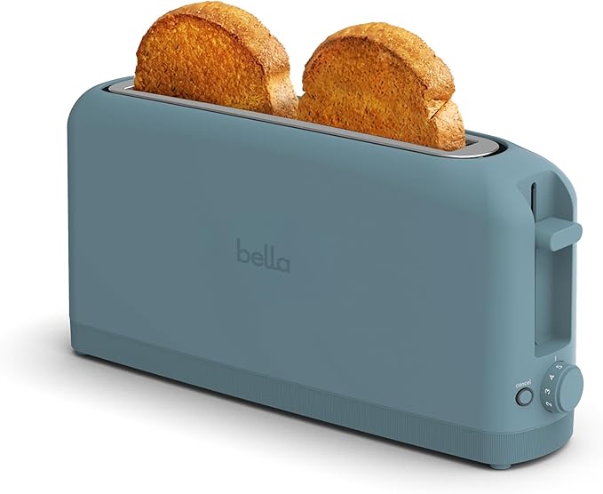 bella 2 Slice Slim Toaster, Fits-anywhere™ Kitchenware, 6 Setting Shade Control with Reheat & Cancel Buttons, Fits sourdough, 10” Long Slot, Anti Jam & Auto Shutoff, 900 Watt, Surf