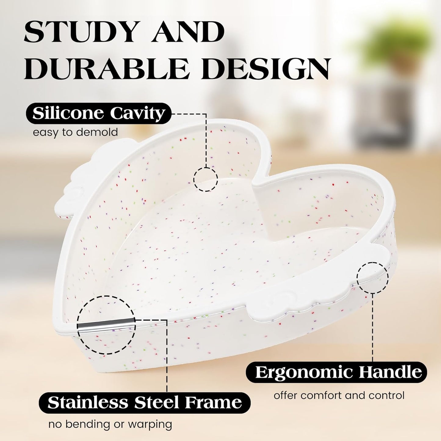 10 Inch Heart Shaped Silicone Cake Pan with Metal Reinforced Frame, Nonstick, Cream, 1 Pc