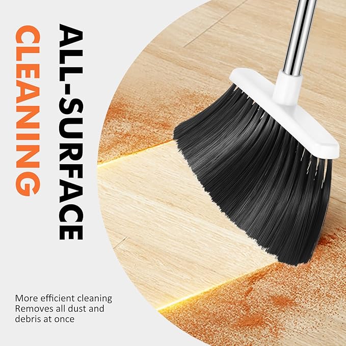 NACENA Heavy Duty Broom, 55 Inch Long Handle Outdoor Large Angle Brooms, Commercial Broom for Sweeping Indoor, for Home Garage Kitchen Office Courtyard Lobby Patio Lawn Concrete, 2 Pack (Grey&White)