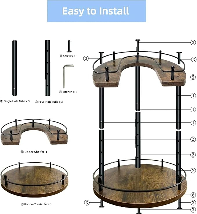 2-Tier Wooden Lazy Susan Turntable Organizer for Cabinet, Table Top, Kitchen, Pantry, Bathroom, Vanity Countertop, Rotating Wood Lazy Susans Rack for Spice, Seasoning Storage Organization(Round)