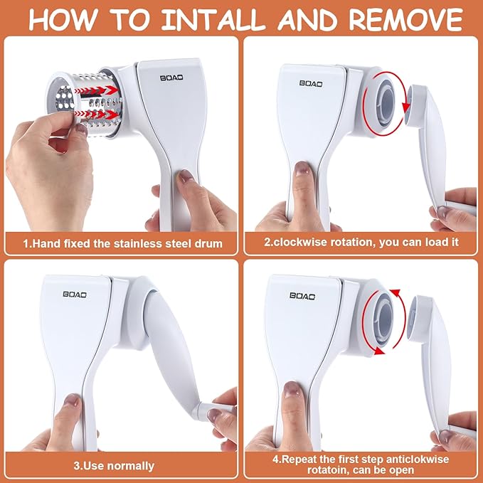 Boao Rotary Cheese Grater Manual Handheld Cheese Grater with Stainless Steel Drum for Grating Hard Chocolate Nuts Kitchen Tool Christmas favors(White)