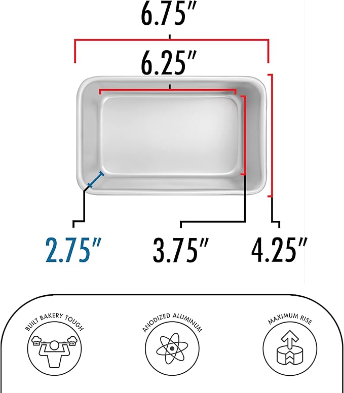 Fat Daddio's BP-5641 Anodized Aluminum Bread Loaf Pan, 6.375 x 3.75 x 2.75 Inch