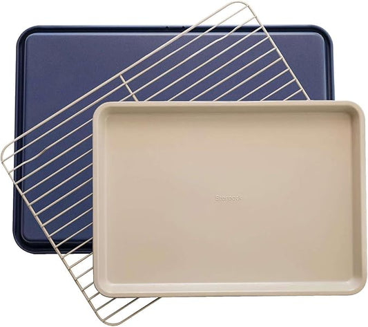 Starpack 'Bakers Gonna Bake' High Performance Nonstick Baking Sheet Pan set of 2 with Wire Rack for baking cookies and more
