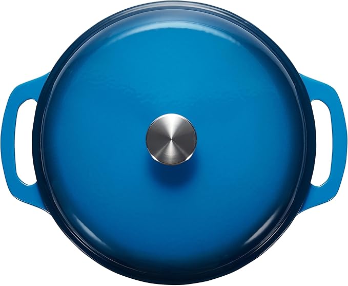 Amazon Basics Cast Iron Dutch Oven Pot with Lid, Enameled, Round, Dual Handles, Heavy-Duty, Small, 4.3-Quart, Blue