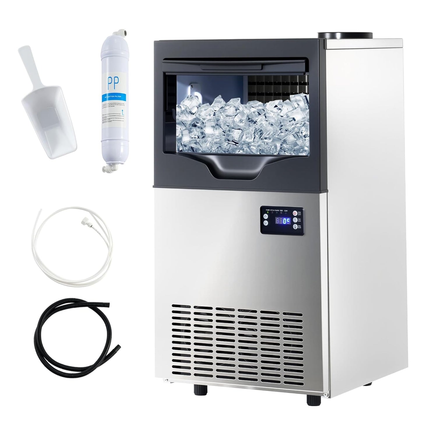 Albott Commercial Ice Maker with 2 Way Water Inlet, 150lbs/24H Freestanding ice Machine Countertop with 24lbs Storage Capacity, Self Cleaning for Home/Bar/Restaurant