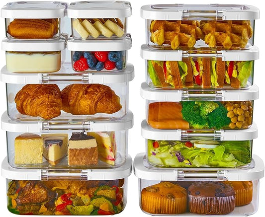 Felli Duo Loc Meal Prep Container for Refrigerator, Leak Proof Stackable Kitchen Tupperware for Leftovers Food Storage Travel Lunch Container for Adults, Small & Large Box (Fridge Organizer 12pk)