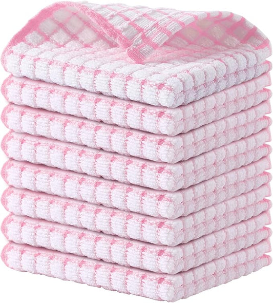 Kitinjoy Cotton 8 Pack Terry Kitchen Dish Cloths, 12 x 12 Inches Super Soft and Absorbent Dish Rags, Quick Drying Dish Towels for Washing Dishes, Pink