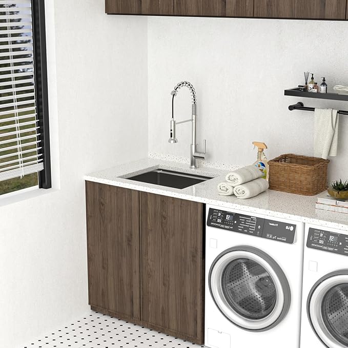 Lordear 23 Inch Laundry Room Sink Undermount 16 Gauge Stainless Steel Single Bowl 13 Inch Deep Handmade Utility Sink with Full Cutting Board, 23" x 19" x 13"