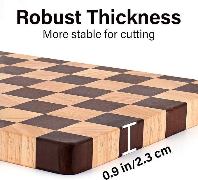 Wooden Cutting Board 15 x 10 in, Wood Checkerboard Chopping Board for Kitchen, Serving Tray Charcuterie Board for Meat, Fruit, Cheese, Bread