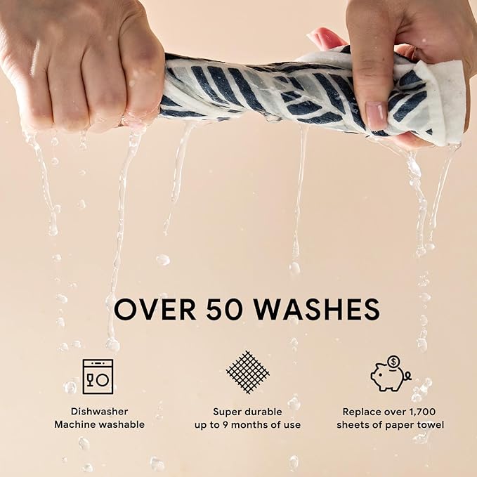 RECYCO Swedish Dishcloths for Kitchen | 4 Pack Oversized Washable Dish Rags | Large Cellulose Reusable Cleaning Paper Towels | Absorbent Counter Dish Cloth Sponge XL Kitchen Wipes, 12" L x 10" W