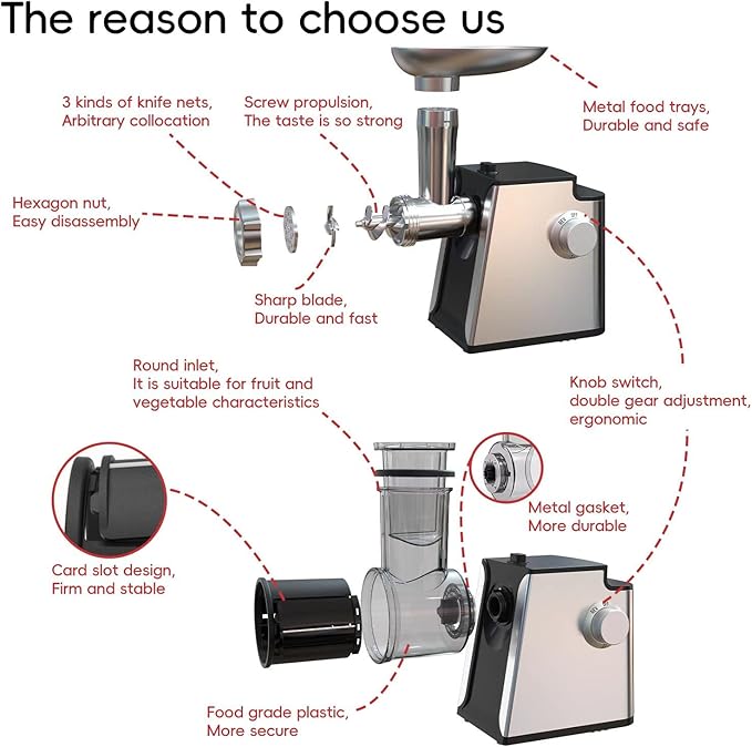 Electric Meat Grinder 2800W Sausage Stuffer Maker 4-In-1 Vegetable Shredder With 3 Slice, Shred Blades,5 Blades,Sausage Stuffer,Kubbe Kit For Home Kitchen Use