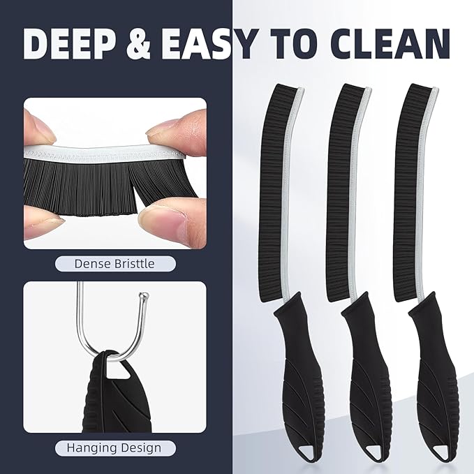 Hard Bristle Crevice Cleaning Brush - Home Cleaning Tools, Multi-Purpose Crevice Supplies for Kitchen, Bathroom, Toilet, Window, Vehicle, Faucets, Grout, Home(3, Black)