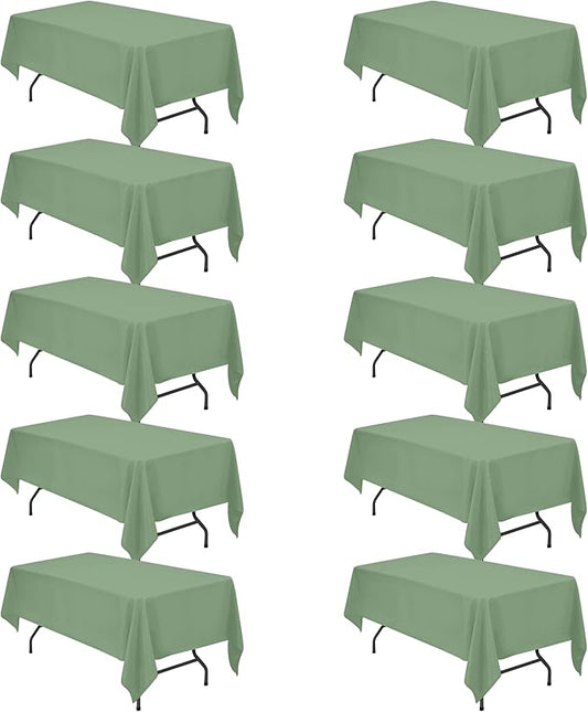 BRILLMAX 10 Pack Sage Green Tablecloths for 6 Foot Rectangle Tables 60 x 102 Inch - 6ft Rectangular Bulk Linen Polyester Fabric Washable Cloth Cover for Wedding Reception Banquet Birthday Party