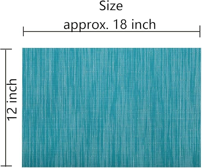 SHACOS Woven Vinyl Placemats Set of 6 Wipe Clean Wasahble Place Mats for Dining Table Heat Resistant Non Slip Table Mats (6, Teal Blue)