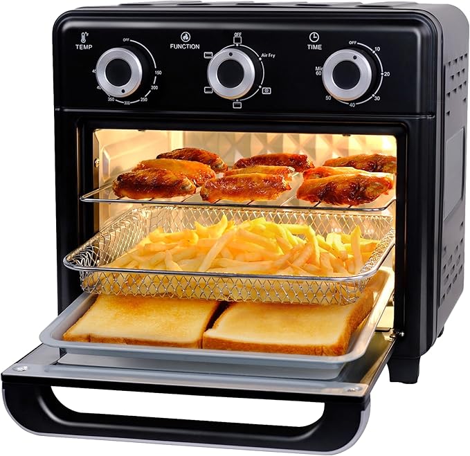 10QT Air Fryer Toaster Oven Combo, Air Fryer Oven with 5 in 1 Functions, 3 Knob Control & Visible Window, 3-Layer Cooking, Countertop Airfryers Ideal for small kitchen,Cooks 6 Toast slices at once